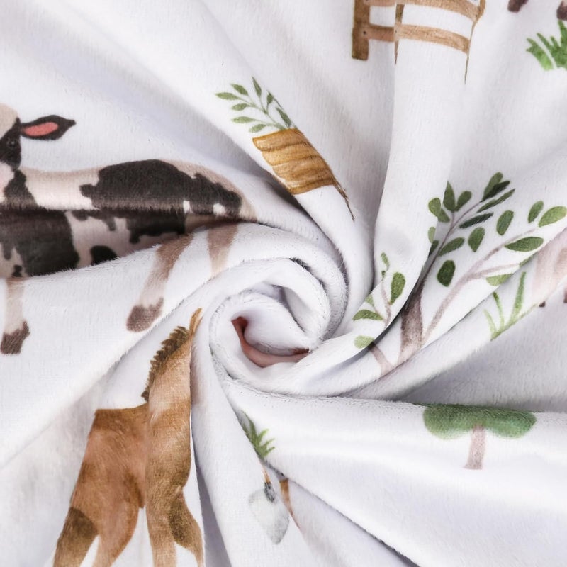 BOPRIO Baby Blankets for Boys Girls, Soft Lightweight Nursery Minky Blankets with Double Layer Dotted Backing for Infant Toddler Nursery Crib with Cute Farm Animals Design 30 x 40 Inch - Image 2